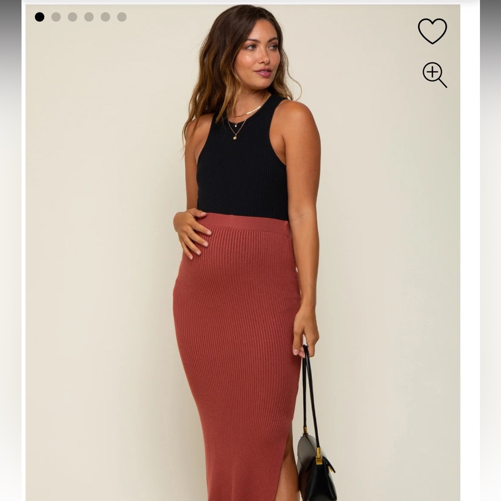 Brown Midi Pencil Skirt with Slit for Work